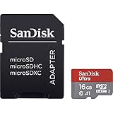 SanDisk Ultra 16 GB microSDHC Memory Card + SD Adapter with A1 App Performance Up to 98 MB/s, Class 10, U1 , Red