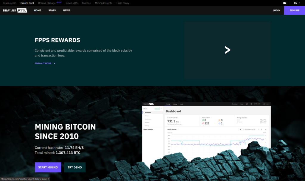 Braiins Mining Pool Webseite